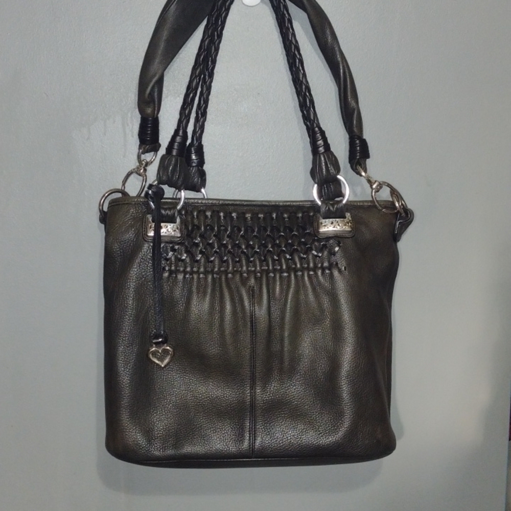 Brighton bucket tote purse leather dark charcoal gray - Picture 2 of 16